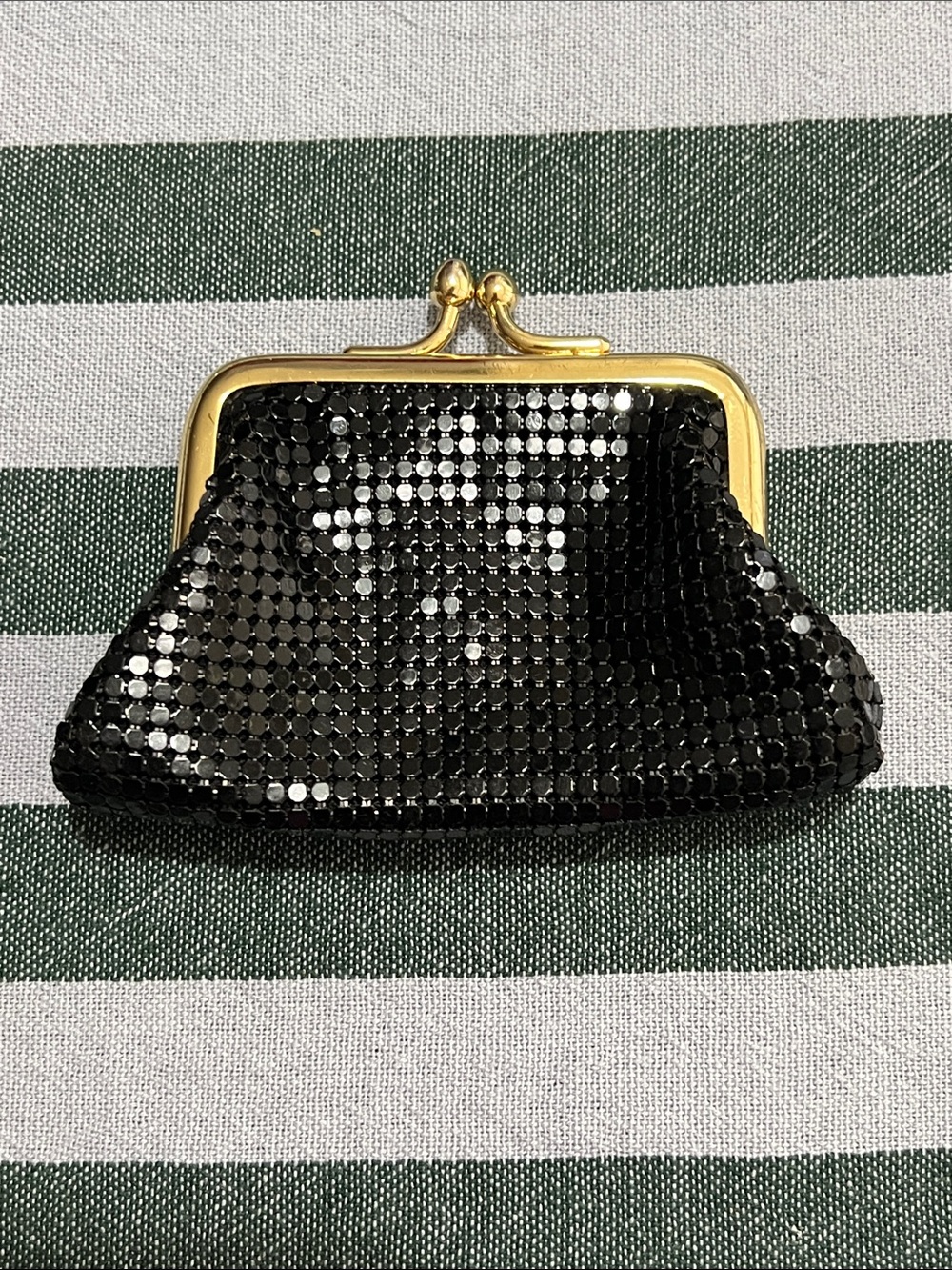 Whiting & Davis Small Metal Mesh Coin Purse Pouch Black